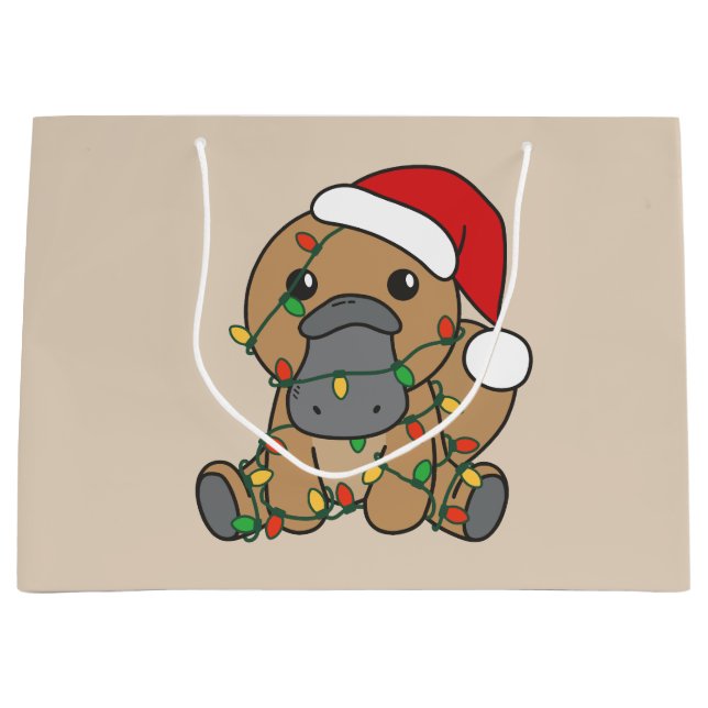 Platypus Christmas Winter Animals Holiday Platypus Large Gift Bag (Front)