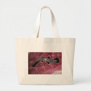 Platypus Dreaming Red by Mundara Koorang Large Tote Bag