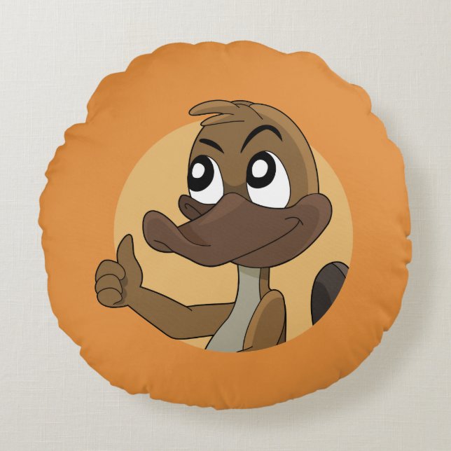 Platypus giving thumbs up cartoon round pillow (Front)