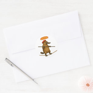 Platypus on a tightrope classic round sticker