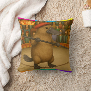 Platypus on a tightrope throw pillow