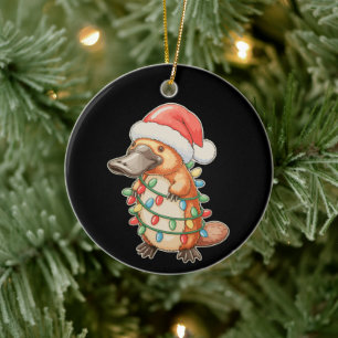 Platypus Santa Hat Christmas Lights Present Xmas Ceramic Ornament