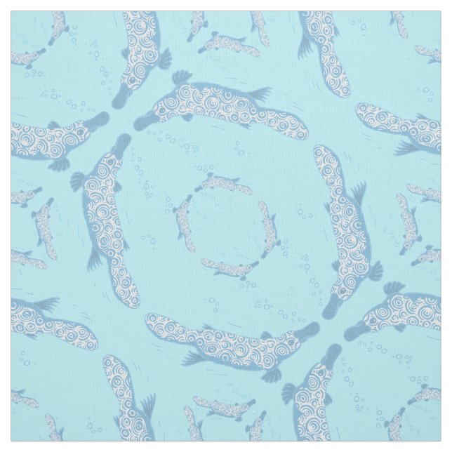 Platypus swimming blue circular pattern fabric (Swatch)