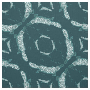 Platypus swimming teal circular pattern fabric