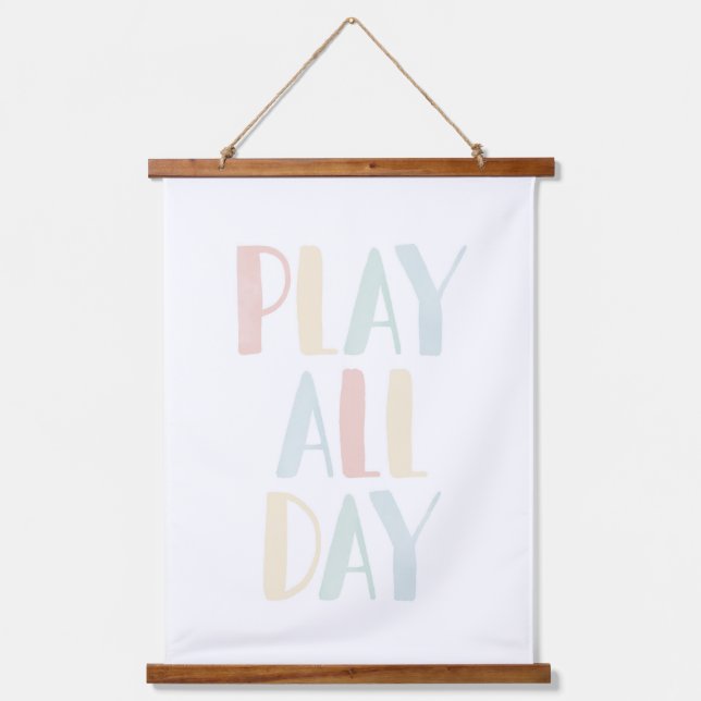Play All Day Pastel Rainbow Girls Room Decor Hanging Tapestry (Front)