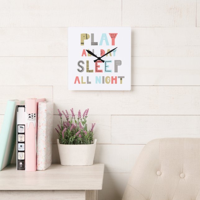 Play All Day Sleep All Night Square Wall Clock (Reading Room)
