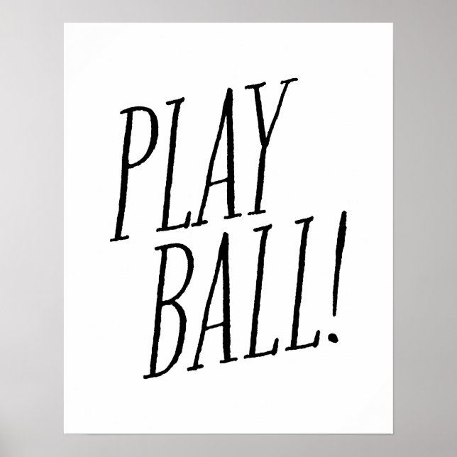 Play ball baseball player fun black type kids poster (Front)