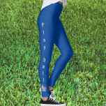 Play Ball Baseball Sporty Blue Leggings<br><div class="desc">Blue Play Ball leggings with two impressions of white basbaseballs with red stitching are fun and flirty leggings.  These chic sports themed leggings can be customized in different base colours and the Text of these sporty leggings can be personalized to suit your style. Have fun and Let's Play Ball!</div>