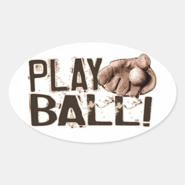 Play Ball Retro Ball Glove Oval Sticker (Front)