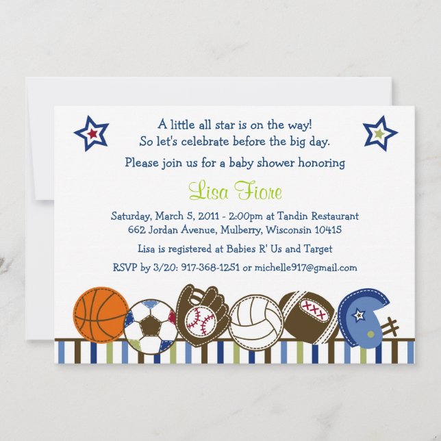 Play Ball Sports Baby Shower Invitations (Front)
