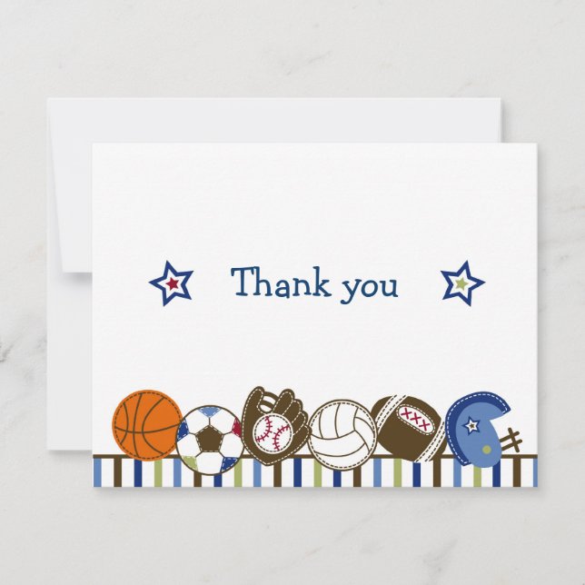 Play Ball Sports Boys Thank You Note Cards (Front)