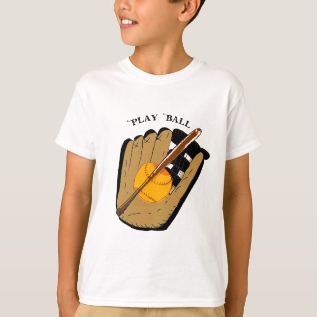 Play Ball with Glove and Bat for Boys T-Shirt (Front)