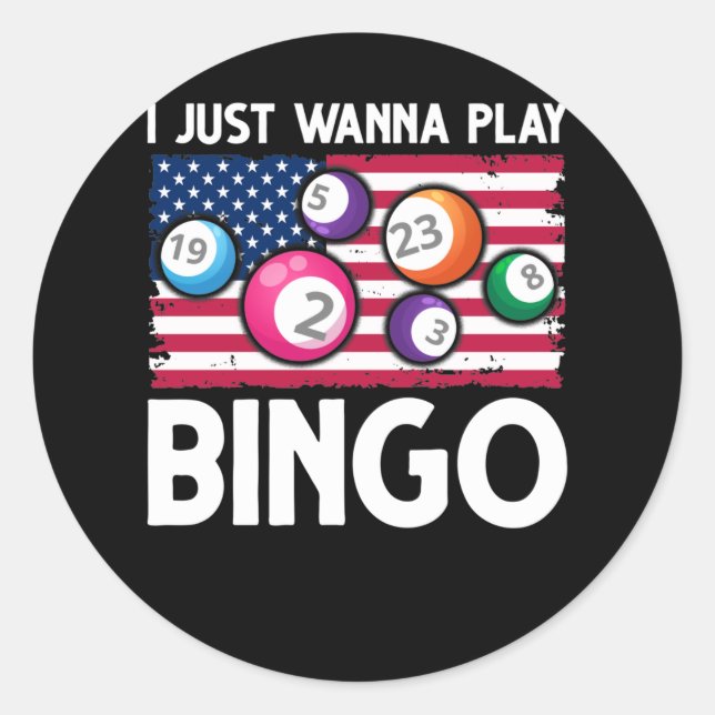 Play Bingo American Flag Funny Bingo Classic Round Sticker (Front)