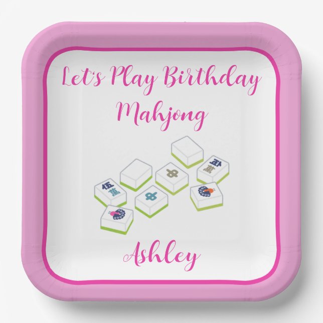 Play Birthday Mahjong PERSONALIZE Paper Plate (Front)