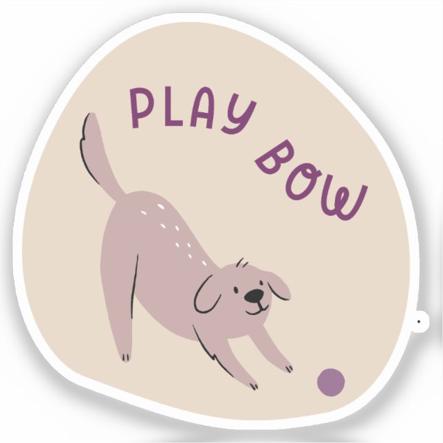 Play bow cute illustrated dog tan and purple (Front)