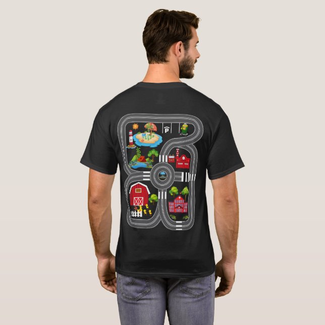 Play Cars On Dad's Back Mat Road Car Race Track T-Shirt (Back Full)