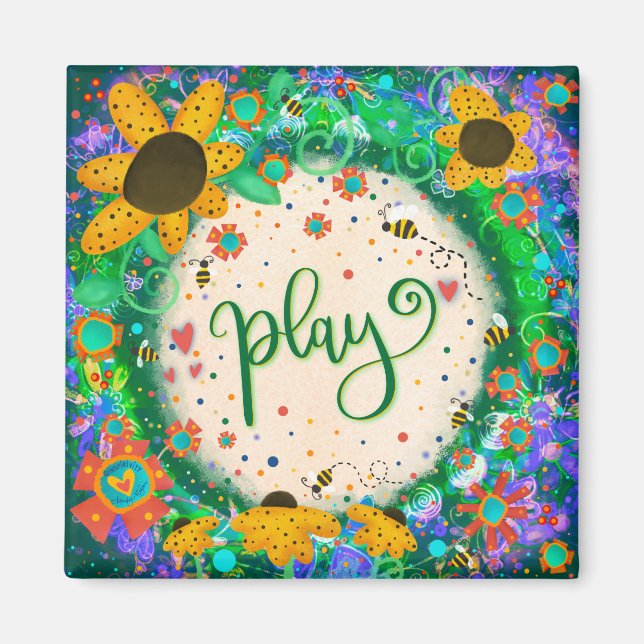 Play Cute Bumblebee Colourful Floral Inspirivity Magnet (Front)