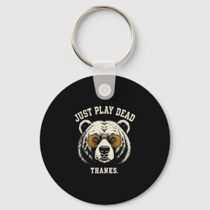 Play dead thanks funny grizzly bear wearing keychain
