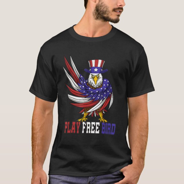 Play Free Bird Funny 4th Of July Bald Eagle Mullet T-Shirt (Front)