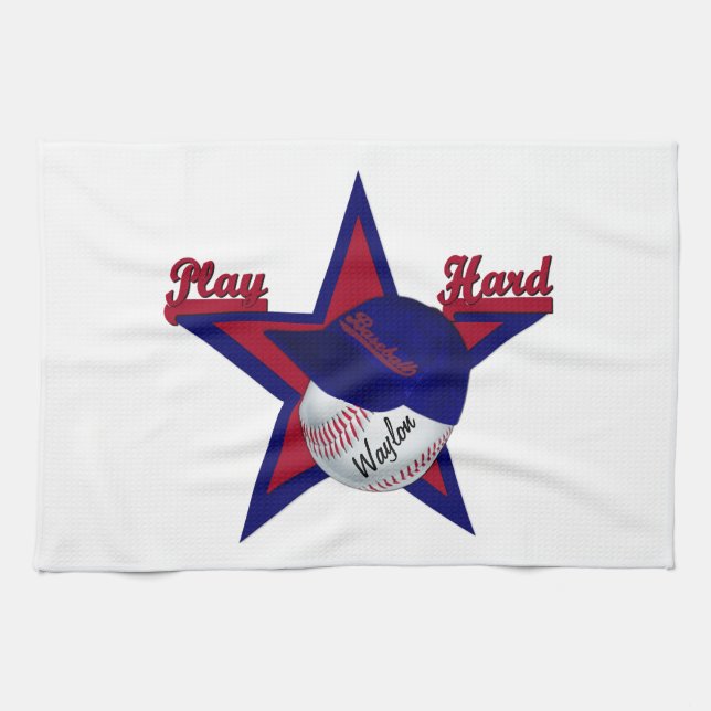 Play Hard Softball and Hat Kitchen Towel (Horizontal)