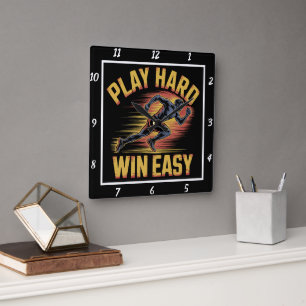 Play Hard Win Easy Runner Square Wall Clock