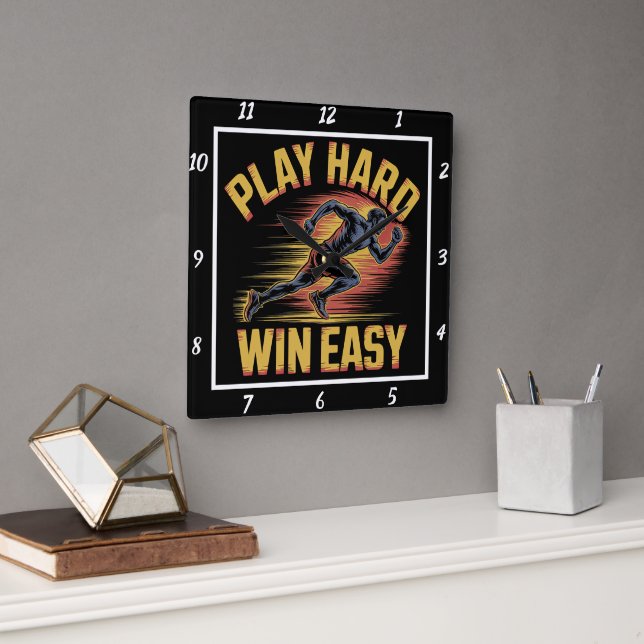 Play Hard Win Easy Runner Square Wall Clock (Office)
