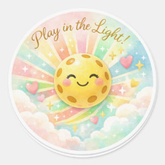 “Play in the Light – Pastel Pickleball Sunshine St Classic Round Sticker