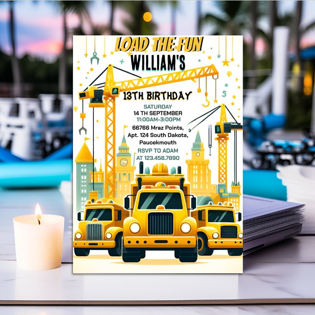 play kids Simple construction trucks 5th birthday Invitation (Creator Uploaded)