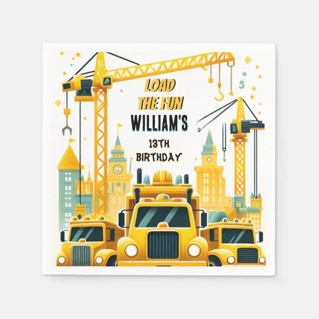 play kids Simple construction trucks 5th birthday Napkin (Front)