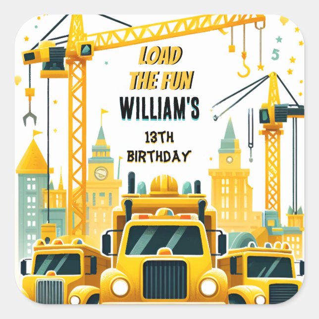 play kids Simple construction trucks 5th birthday Square Sticker (Front)