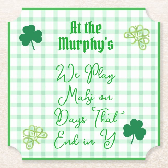 Play Mahjong Days End Y Watercolor Shamrocks Paper Coaster (Front)