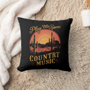 Play Me Some Country Music Western Cowboy Vintage Throw Pillow