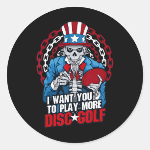 Play More Disc Golf Frolf Patriotic Goth Usa Uncle Classic Round Sticker