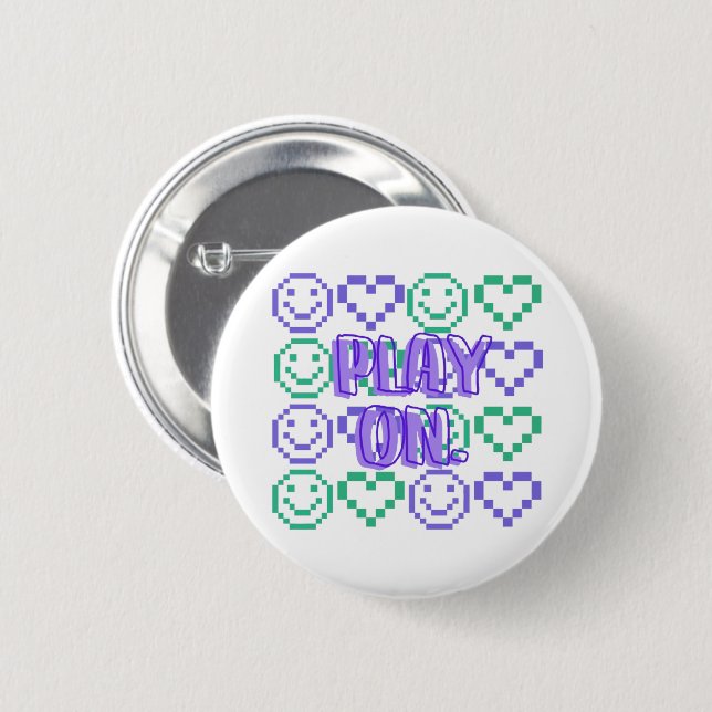 Play On & Gaming Style Pixelated Elements 2 Inch Round Button (Front & Back)