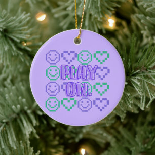 Play On & Gaming Style Pixelated Elements Ceramic Ornament