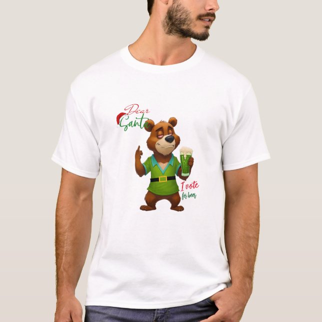 Play on Words Bear and Bear Funny Christmas Santa T-Shirt (Front)
