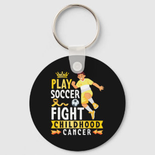 Play Soccer Fight Childhood Cancer Gold Ribbon Awa Keychain