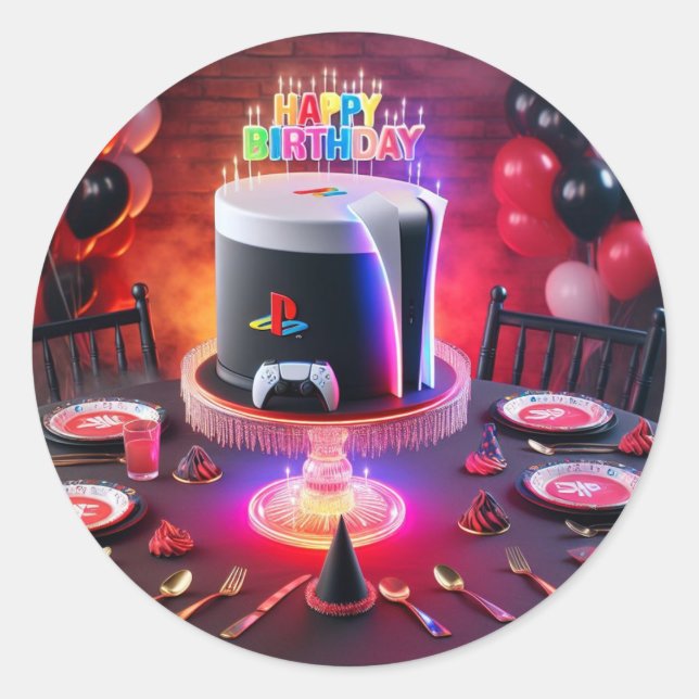 Play Station 5 Party Design  Classic Round Sticker (Front)