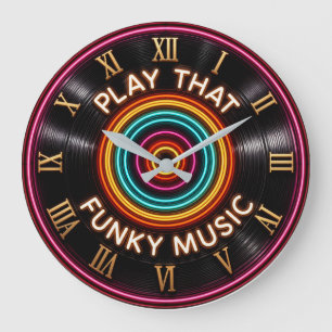 Play That Funky Music Neon Vinyl Record Decor Large Clock