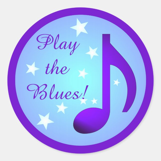 Play the Blues Purple Blue Note Circle Stars Classic Round Sticker (Front)