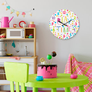 Play Time Colourful Kids Crayon Circles Square Wal Wall Clock