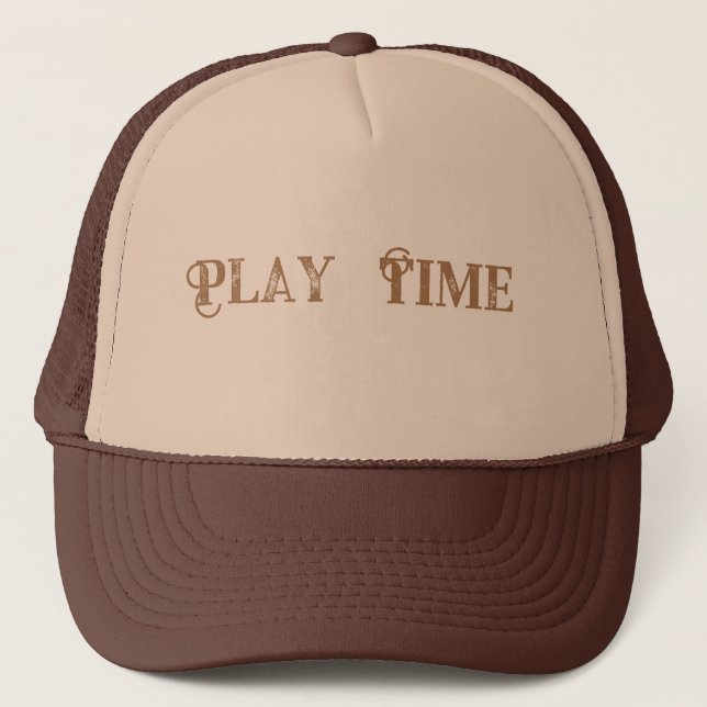 Play Time Text Name with Tan and Brown colour Trucker Hat (Front)