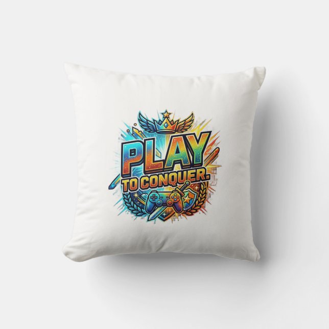 Play to Conquer Throw Pillow (Front)