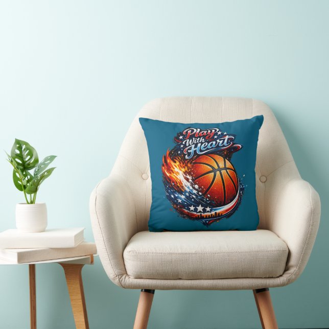 Play With Heart Basketball Motivational Throw Pill Pillow (Chair)
