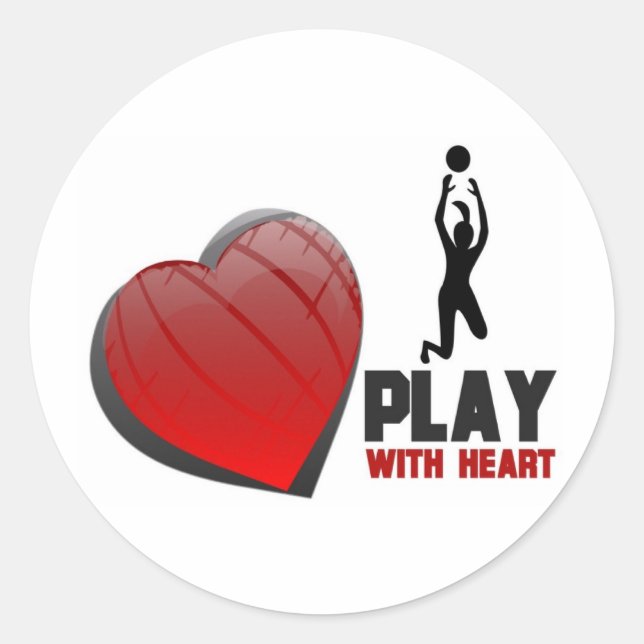 PLAY WITH HEART VOLLEYBALL CLASSIC ROUND STICKER (Front)