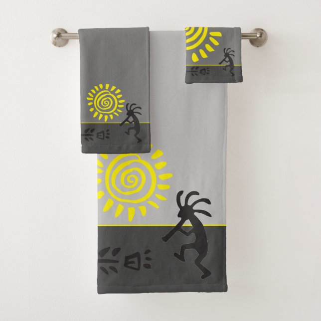 Play With Your Colours Grey Kokopelli Bath Towel (Insitu)