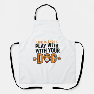 Play With Your Dog Funny Vintage Engraving Design_ Apron