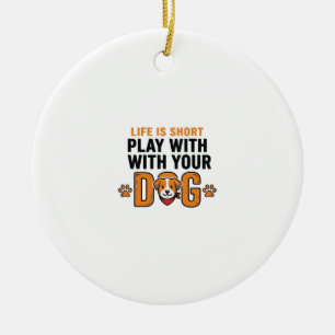 Play With Your Dog Funny Vintage Engraving Design_ Ceramic Ornament