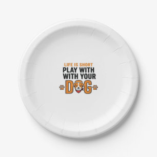 Play With Your Dog Funny Vintage Engraving Design_ Paper Plate