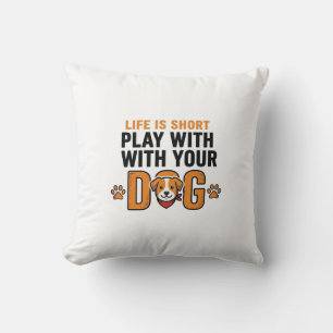 Play With Your Dog Funny Vintage Engraving Design_ Throw Pillow